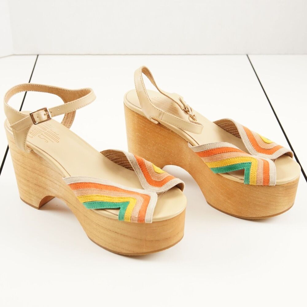 Charlotte Stone Donna Rainbow Platform Clogs Womens Sz 7